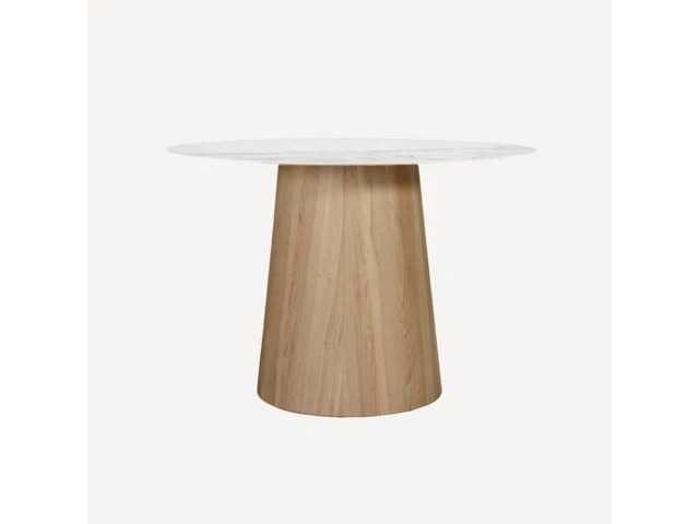 Massy ronde tafel 100 cm houten poot - kunstmatig wit marmeren blad (beschadigde rand 2 cm) - afbeelding 2 van  4