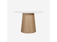 Massy ronde tafel 100 cm houten poot - kunstmatig wit marmeren blad (beschadigde rand 2 cm) - afbeelding 2 van  4
