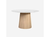 Massy ronde tafel 100 cm houten poot - kunstmatig wit marmeren blad (beschadigde rand 2 cm) - afbeelding 4 van  4