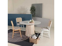 Massy ronde tafel 100 cm houten poot - kunstmatig wit marmeren blad (beschadigde rand 2 cm) - afbeelding 1 van  4