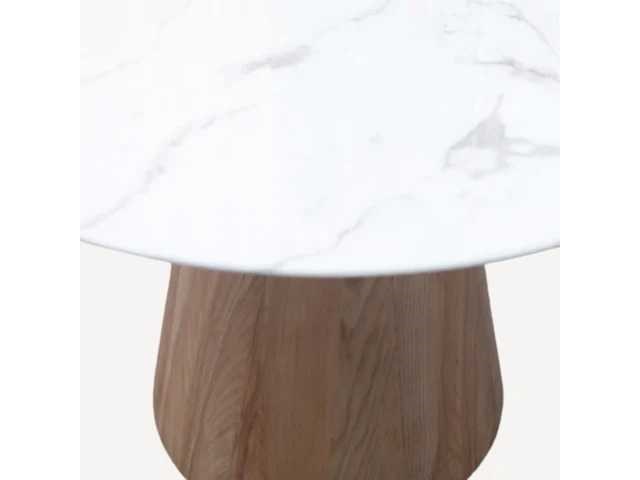 Massy ronde tafel 100 cm houten poot - kunstmatig wit marmeren blad (beschadigde rand 2 cm) - afbeelding 3 van  4