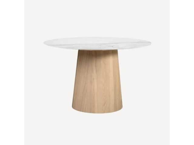 Massy ronde tafel 100 cm houten poot - kunstmatig wit marmeren blad (beschadigde rand 2 cm) - afbeelding 4 van  4
