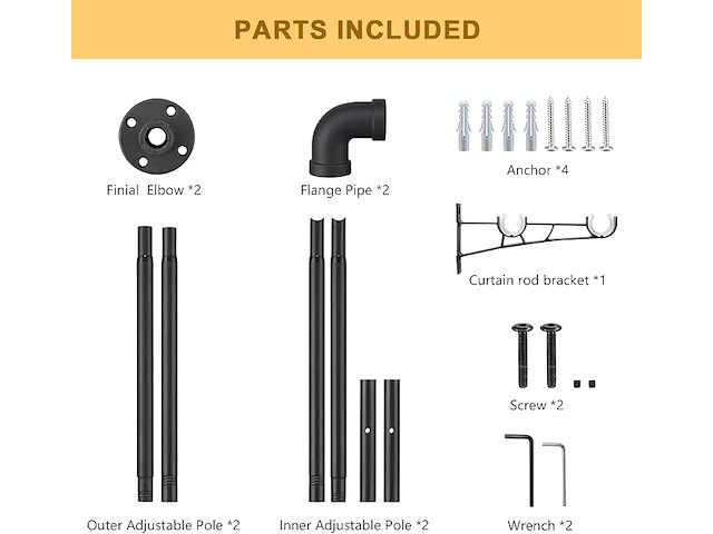 Matzwarte gordijnroedes 74-269cm - afbeelding 2 van  3