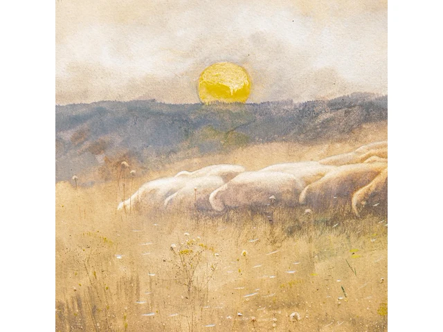 Maurice hagemans (1852-1917), shepherd with his flock of sheep, watercolour on paper 36 x 53 cm. (14.16 x 20.87 in.), frame: 46 x 63 cm. (18.10 x 24.80 in.) - afbeelding 6 van  6