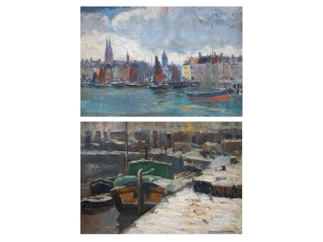 Maurice seghers (1883-1959), a pair of views with boats, oil on cardboard 24 x 34 cm. (9.44 x 13.39 in.), frame: 28.5 x 38.5 cm. (11.22 x 15.16 in.) - afbeelding 1 van  7