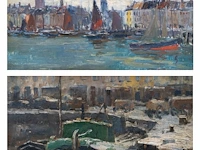 Maurice seghers (1883-1959), a pair of views with boats, oil on cardboard 24 x 34 cm. (9.44 x 13.39 in.), frame: 28.5 x 38.5 cm. (11.22 x 15.16 in.)