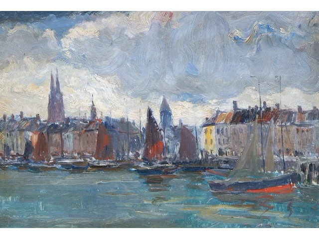 Maurice seghers (1883-1959), a pair of views with boats, oil on cardboard 24 x 34 cm. (9.44 x 13.39 in.), frame: 28.5 x 38.5 cm. (11.22 x 15.16 in.) - afbeelding 2 van  7