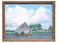 Maurice sijs (1880-1972), landscape with haystack and the church of sint-martens-latem, 1906, oil on cardboard 25.5 x 34 cm. (10.03 x 13.39 in.), frame: 28.5 x 37 cm. (11.22 x 14.57 in.) - afbeelding 2 van  5