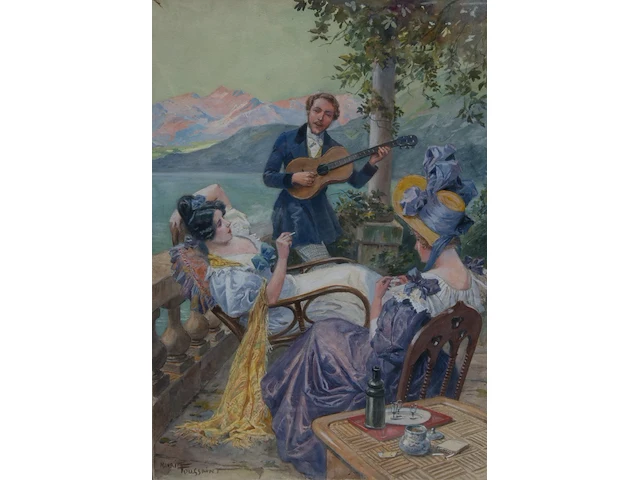 Maurice toussaint (1882-1974), a pleasant company at an alpine lake, pastel on paper 42 x 29.5 cm. (16.53 x 11.60 in.), frame: 49.5 x 36.5 cm. (19.48 x 14.36 in.) - afbeelding 1 van  8