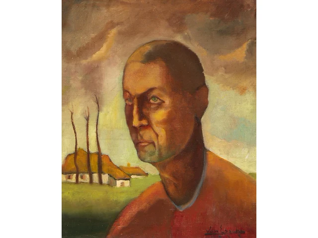 Maurice van essche (1906-1977), portrait of a farmer, 1929, oil on canvas 60 x 50 cm. (23.62 x 19.67 in.), frame: 72 x 62 cm. (28.35 x 24.41 in.) - afbeelding 1 van  5