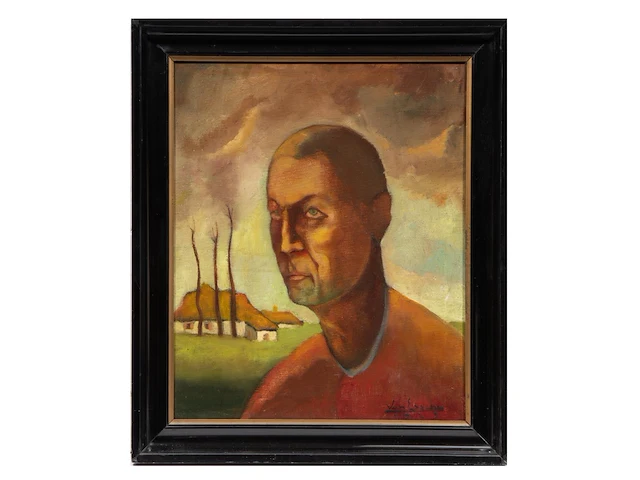Maurice van essche (1906-1977), portrait of a farmer, 1929, oil on canvas 60 x 50 cm. (23.62 x 19.67 in.), frame: 72 x 62 cm. (28.35 x 24.41 in.) - afbeelding 2 van  5