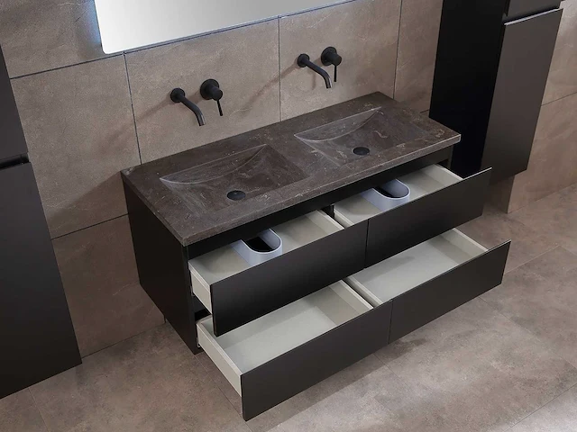 Mawialux badkamermeubel 2-persoons 120cm - mat zwart met (hangkast) - afbeelding 13 van  25