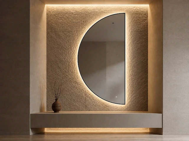 Mawialux decoratieve halve maan led spiegel in 180 of 200cm (zonder rand of mat zwart/goud rand) - afbeelding 12 van  19