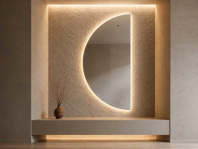 Mawialux decoratieve halve maan led spiegel in 180 of 200cm (zonder rand of mat zwart/goud rand) - afbeelding 13 van  19
