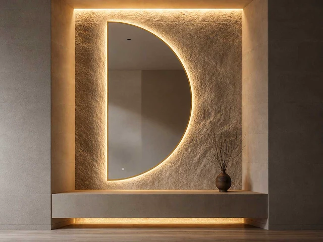 Mawialux decoratieve halve maan led spiegel in 180 of 200cm (zonder rand of mat zwart/goud rand) - afbeelding 1 van  20