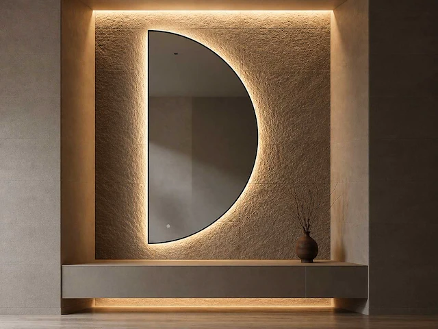 Mawialux decoratieve halve maan led spiegel in 180 of 200cm (zonder rand of mat zwart/goud rand) - afbeelding 12 van  20