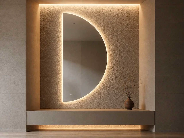 Mawialux decoratieve halve maan led spiegel in 180 of 200cm (zonder rand of mat zwart/goud rand) - afbeelding 14 van  20
