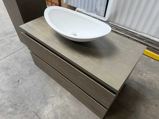 Mawialux eikenhout badkamermeubel - 100cm grey smoked - (met hangkast) - afbeelding 4 van  8