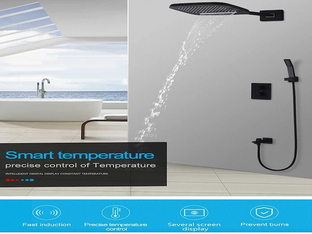Mawialux inbouw regendouche met smart thermostaatkraan - mat zwart - afbeelding 11 van  11