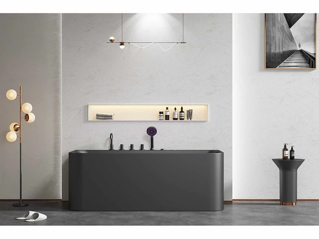 Mawialux opbouw design massagebad met bluetooth - mat zwart - afbeelding 6 van  13