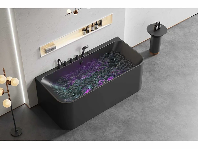 Mawialux opbouw design massagebad met bluetooth - mat zwart - afbeelding 7 van  13