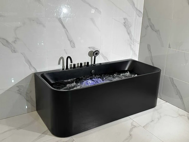 Mawialux opbouw design massagebad met bluetooth - mat zwart - afbeelding 8 van  13