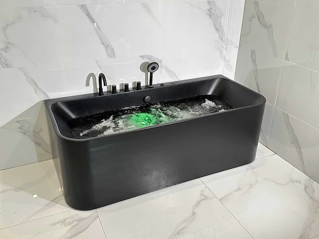 Mawialux opbouw design massagebad met bluetooth - mat zwart - afbeelding 9 van  13