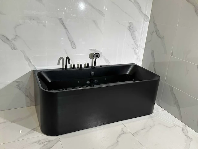 Mawialux opbouw design massagebad met bluetooth - mat zwart - afbeelding 11 van  13