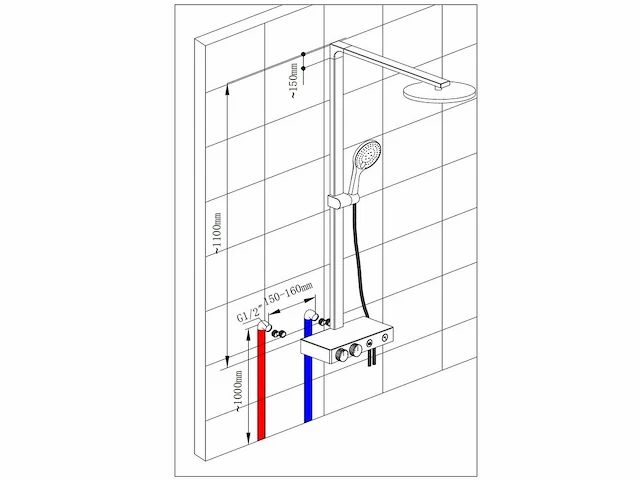 Mawialux thermostatisch design opbouw regendoucheset - mat zwart - afbeelding 5 van  6