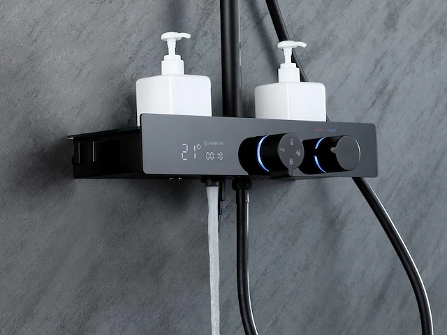 Mawialux thermostatisch opbouw regendoucheset - digitaal display - mat zwart - afbeelding 2 van  6