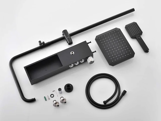 Mawialux thermostatisch opbouw regendoucheset - mat zwart met chroom bediening - afbeelding 3 van  10