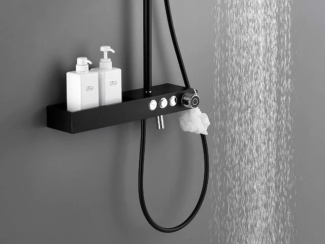 Mawialux thermostatisch opbouw regendoucheset - mat zwart met chroom bediening - afbeelding 4 van  10