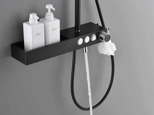 Mawialux thermostatisch opbouw regendoucheset - mat zwart met chroom bediening - afbeelding 5 van  10