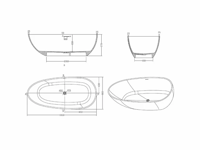 Mawialux vrijstaand bad - solid surface - mat grijs - afbeelding 7 van  8