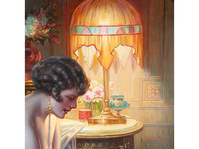 Max carlier (1872-1938), 'effet de lumière', oil on canvas 110 x 72 cm. (43.31 x 28.35 in.), frame: 132 x 95 cm. (51.96 x 37.39 in.) - afbeelding 7 van  8