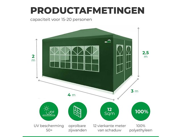 Maxxgarden 20026 partytent 3x4m met zijwanden groen - afbeelding 4 van  4