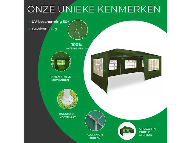 Maxxgarden 20030 partytent 3x6m met zijwanden groen - afbeelding 4 van  4