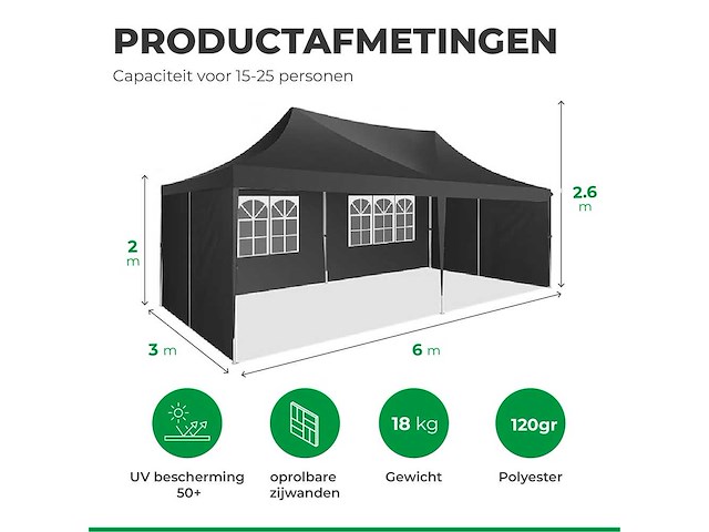 Maxxgarden 20031 partytent 3x6m met zijwanden zwart - afbeelding 3 van  5