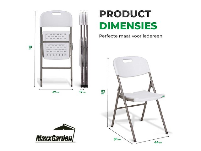 Maxxgarden 20240 klapstoelen vouwstoel wit - 4 stuk nieuw - afbeelding 2 van  5