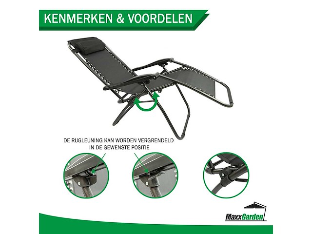 Maxxgarden 20315 textoline ligstoelen - set van 2 zwart - afbeelding 2 van  7