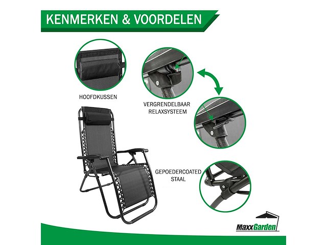 Maxxgarden 20315 textoline ligstoelen - set van 2 zwart - afbeelding 3 van  7