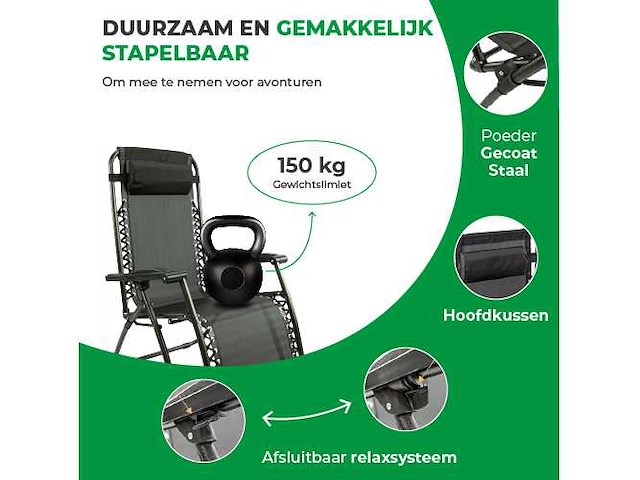 Maxxgarden 20315 textoline ligstoelen - set van 2 zwart - afbeelding 3 van  4