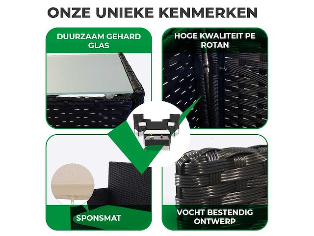 Maxxgarden 20460 loungeset jamaica - design wicker tuinset - 4 plaats - rattan zwart - afbeelding 3 van  4