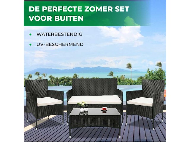 Maxxgarden 20460 loungeset jamaica - design wicker tuinset - 4 plaats - rattan zwart - afbeelding 4 van  4