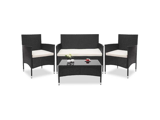 Maxxgarden 20460 loungeset jamaica - design wicker tuinset - 4 plaats - rattan zwart - afbeelding 1 van  4