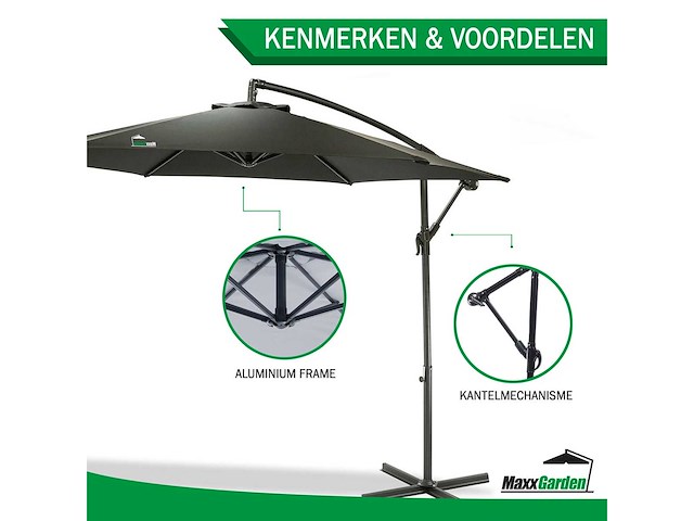 Maxxgarden 20492 parasol zweefparasol zwart - ø300 cm - afbeelding 3 van  6