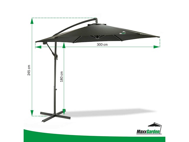 Maxxgarden 20492 parasol zweefparasol zwart - ø300 cm - afbeelding 6 van  6