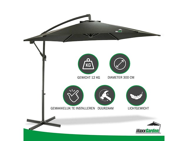 Maxxgarden 20492 parasol zweefparasol zwart - ø300 cm - afbeelding 2 van  6