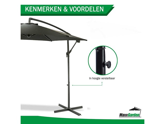 Maxxgarden 20492 parasol zweefparasol zwart - ø300 cm - afbeelding 4 van  6