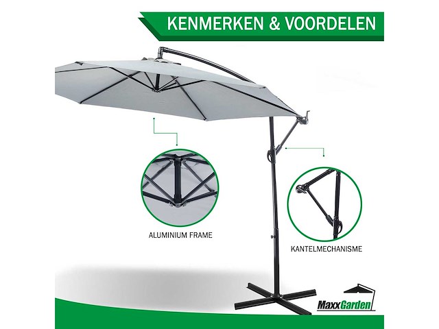 Maxxgarden 20495 zweefparasol grijs - ø300 cm - afbeelding 3 van  6